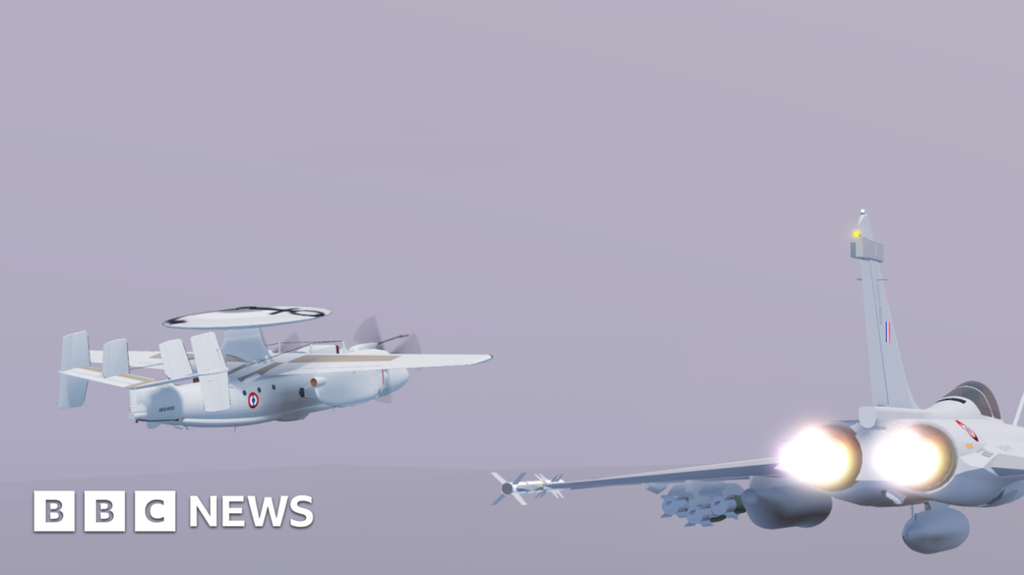 E-2 Hawkeye airborne early warning aircraft and two Rafale fighter aircraft.